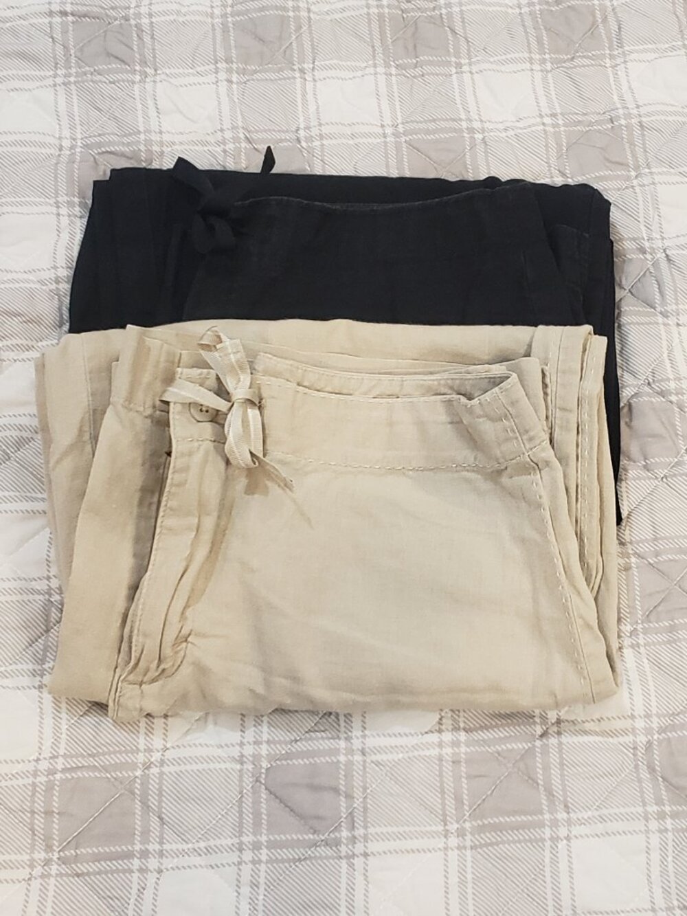 2 Pair of Lee black/tan Women's cotton linen blend wide leg capri's sz 8M